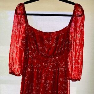 Trixxi Scarlet Floral Sheer Sleeve Dress